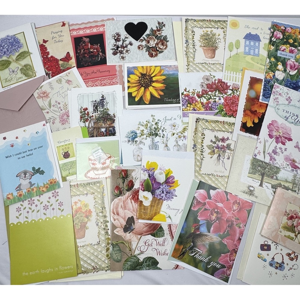 Floral Greeting Cards & Envelopes Birthday All Occasion‎ Get Well Blank NOS 50+